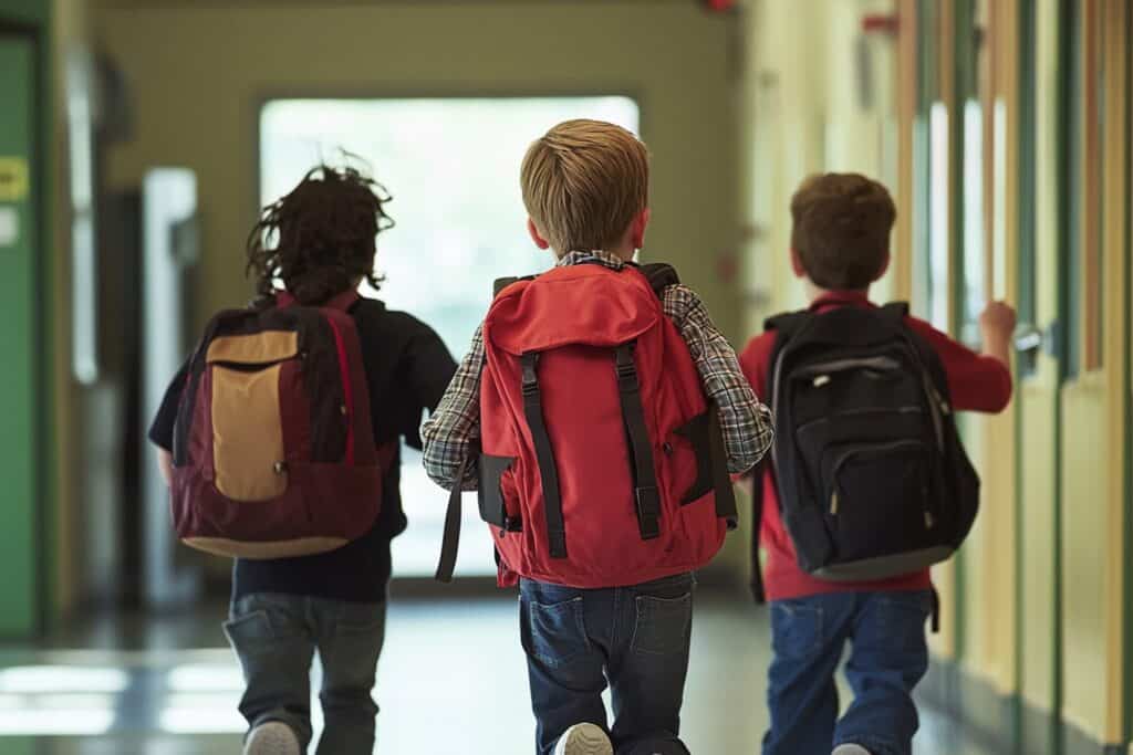 A group of children running the hallway in the concept of 'top schools in Woolwich'.